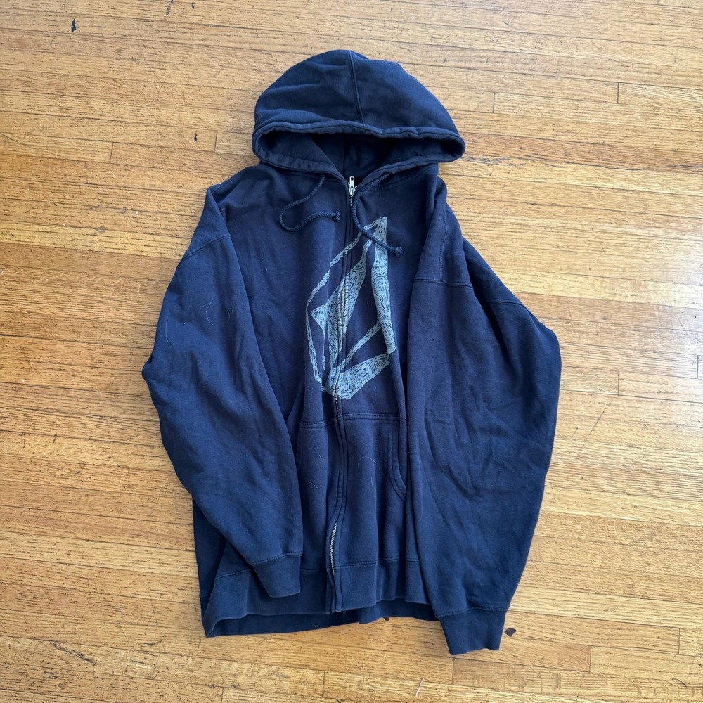 Volcom Zip Up Hoodie Mens Navy Blue Good Y2K Baggy Surf Stone Logo